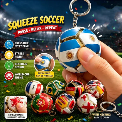 Football Keychain Fidget Toy Stress Relief Pendant Soccer Ball for Fan Portable Multi-National Team Souvenir for Car Key Handbag