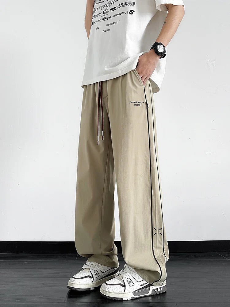 Summer Men's Sweatpants Wide Leg Straight Ice Silk Cooling Pants Big Size 8XL 7XL 6XL Sportswear Loose Fit Track Trousers