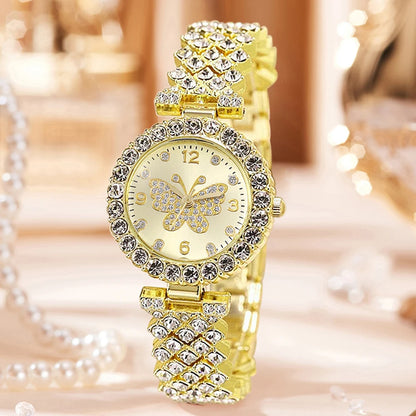 4PCS Golden Butterfly Element Trendy Fashion Luxury Women's Quartz Watch Bracelet Set