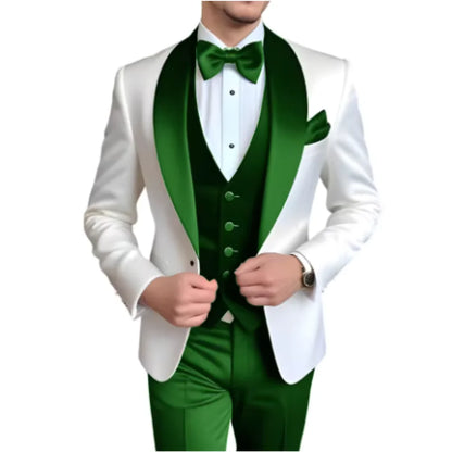 Formal 3 Piece Men's Suits Elegant Full Set Single Breasted Shawl Lapel Blazer Party Outwear Homme Costume（Jacket+Pants+Vest)