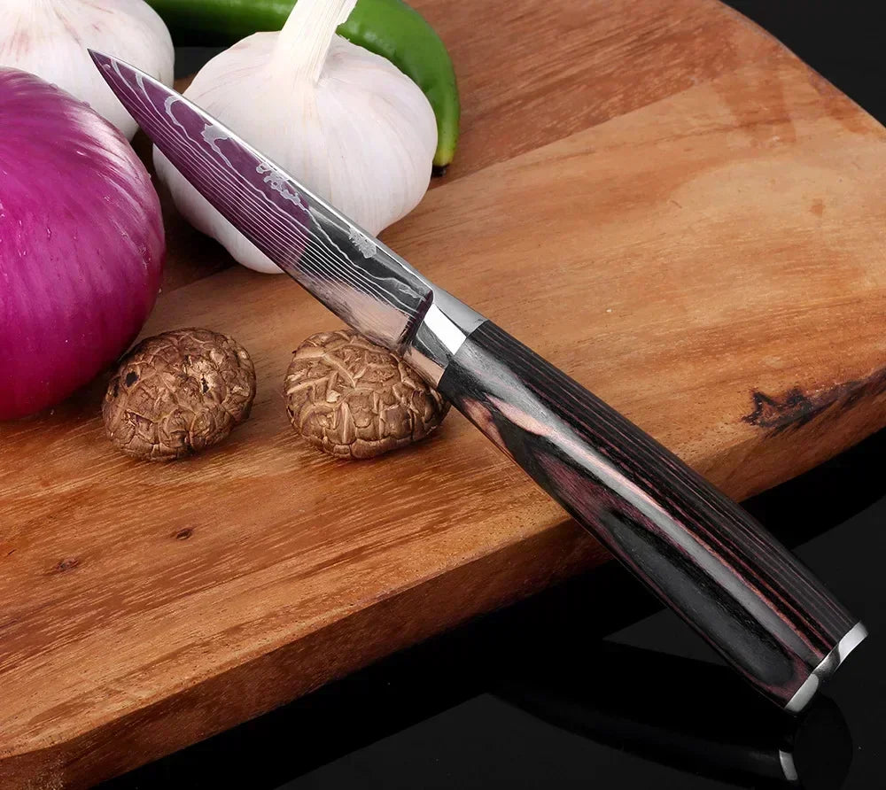 Damascus Chef's Knife Kitchen Knives Set Professional Boning Knife Meat Cleaver Utility Knife Japanese Santoku Knife with Cover