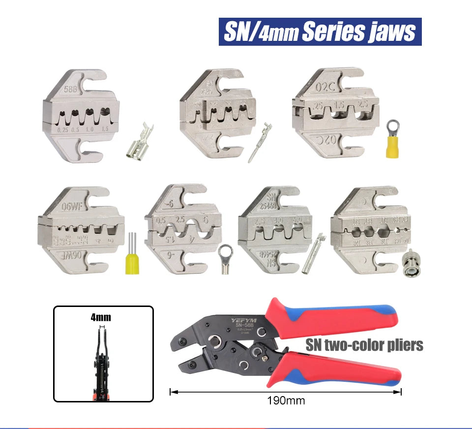 1 pcs Jaw (Width 4mm/SN Pliers) Powder Alloy For TAB 2.8 4.8 6.3 XH2.54 Plug Insulation Tube Terminal Tools Crimping Pliers