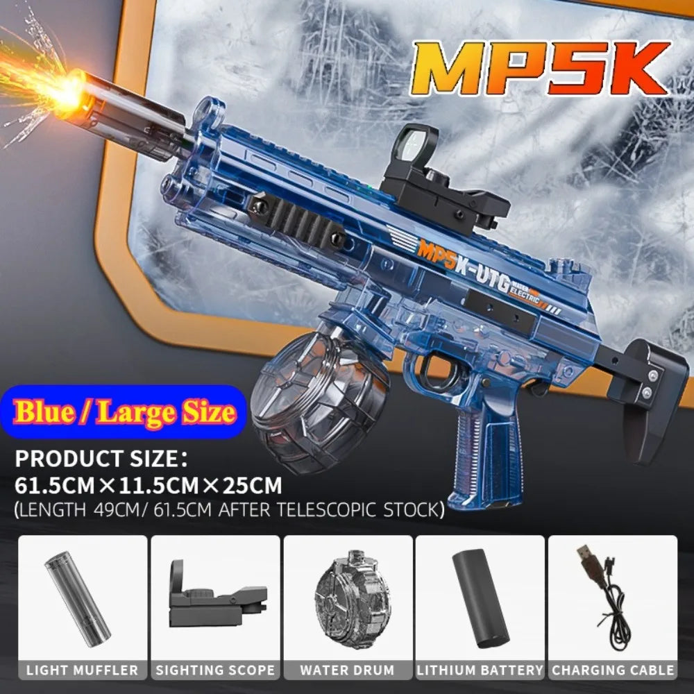MP5K Full Automatic Water Gun Toy with Retractable Stock Linked Recoil Mechanism Water Pistol Summer Outdoor Beach Shooting Game