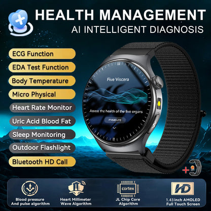 2026New Nursing Grade Health Smartwatches For Men Women Precision Detection Heart Rate Blood Fats Uric Acid ECG+PPG Smart Watch