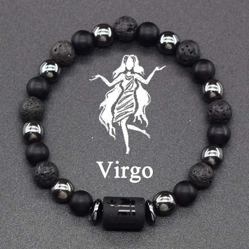 12 Zodiac Constellation Signs Bracelets for Men Women Real Natural Tiger Eye Stone Bead Bracelet Leo Taurus Charm Couple Jewelry