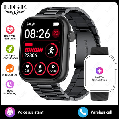 Smartwatch 1,83 cala dla mężczyzn i kobiet, dotykowy ekran, sportowy zegarek fitness, połączenia Bluetooth, cyfrowy smartwatch, wodoodporność IP68
