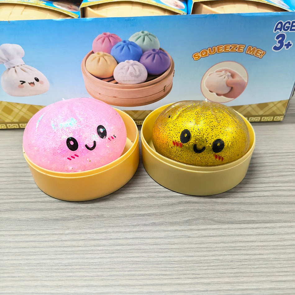 Giant Dumpling Squishies Bun Toy, Slow Rising Glitter Dumpling Stress Ball, Stress Relief Fidget Toy for Home Office toys