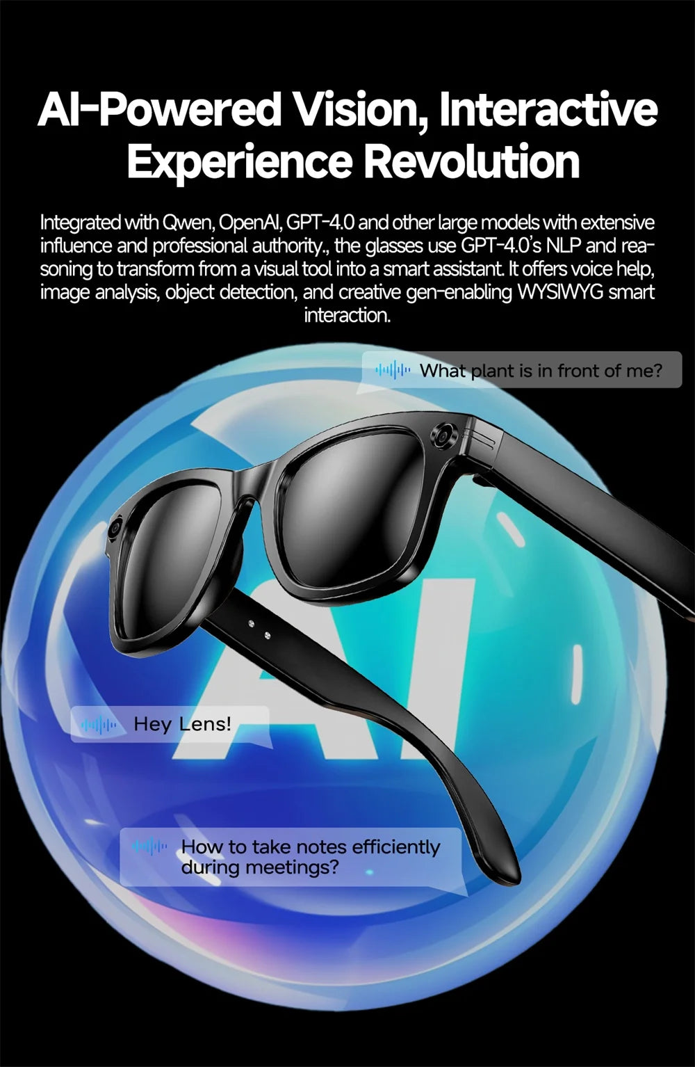 Smart Glasses With 800W Intelligent Translation Al Voice Wake-up Intelligent Q&A Interaction Call Noise Reduction EIS Anti Shake