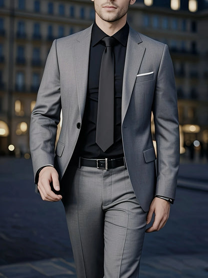2pcs Men's All-Season Suit Set, Jacket And Trousers, Comfortable Wear for Wedding, Party And Formal Dinner