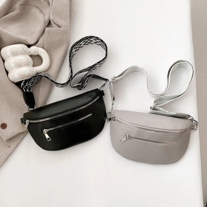 2024 Luxury Designer Women's Chest Bag PU Leather Wide Strap Shoulder Crossbody Bag Female Fashion Fanny Pack Banana Waist Bag