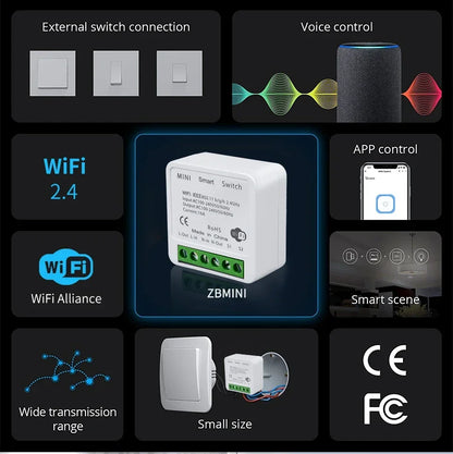 Tuya WiFi Smart Switch 16A 20A RF 433Mhz Relay Breaker Module 2-Way Control Smart Life App Remote Works with Google Home Alexa