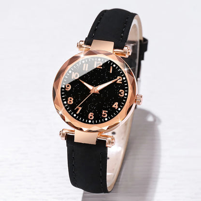 20266PCs/Set Women's Watch Fashion Digital Leather Quartz Watch with Unique Flower Jewelry Set