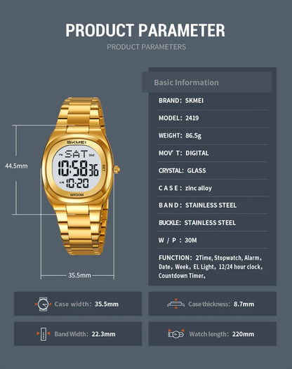 SKMEI 2419 Fashion Electronic Watch Multifunctional Luminous Calendar Alarm Clock Sports Simple Business Digital Watches for Man