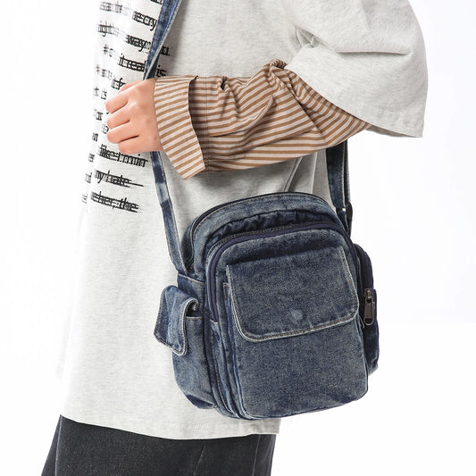 Denim Messenger Bags Women 100% Cotton Crossbody Bags Men More Cloth Shoulder Bags Washed Canvas Flap Packages Travel Purse
