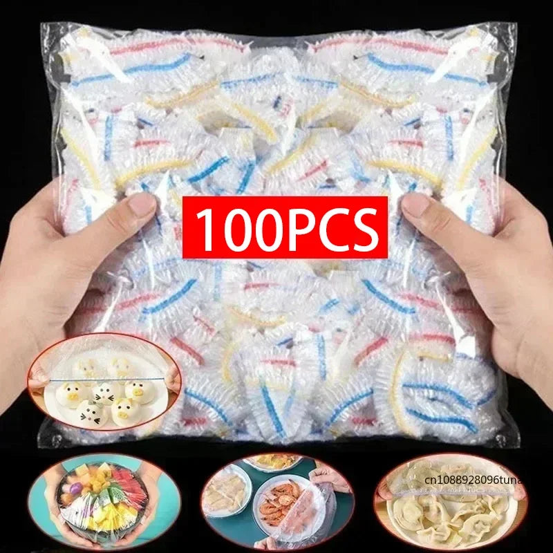 100PCS Colorful Food Cover Refrigerator Fresh-keeping Bags Food Grade Packaging Bag Reusable Kitchen Cling Film Transparent Wrap