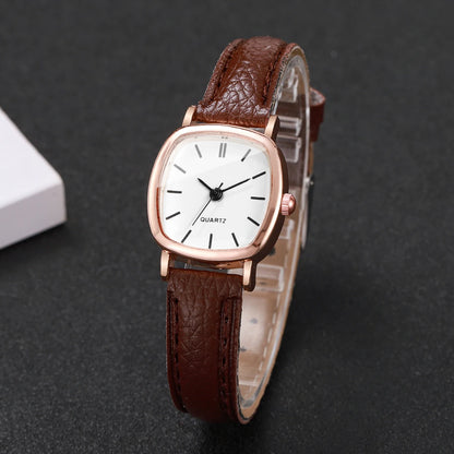 Fashion Minimalism Women Watches Small Square Dial Leather Strap Quartz Watch for Girls Clock（Without Box）
