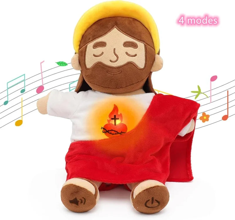 Breathing Jesus Plush Toy Soft Calming Sacred Heart Comfort Plushie for Kids, 4 Breathing Modes, Easter Christmas Gift