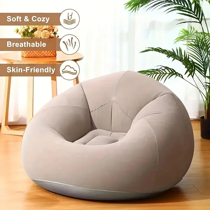1 Inflatable Lazy Sofa, Outdoor Chair, Oval Inflatable Sofa, Camping Folding Leisure Recliner, Full Backrest Armrest Single Nap Sofa