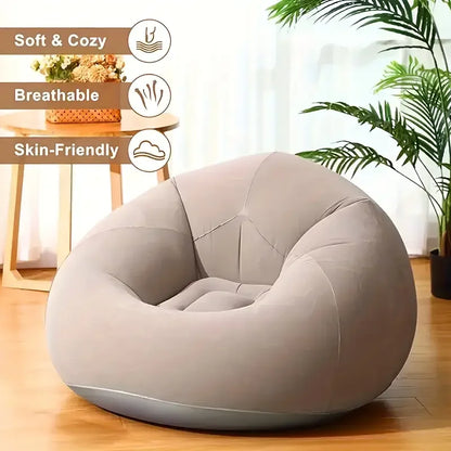 1 Inflatable Lazy Sofa, Outdoor Chair, Oval Inflatable Sofa, Camping Folding Leisure Recliner, Full Backrest Armrest Single Nap Sofa