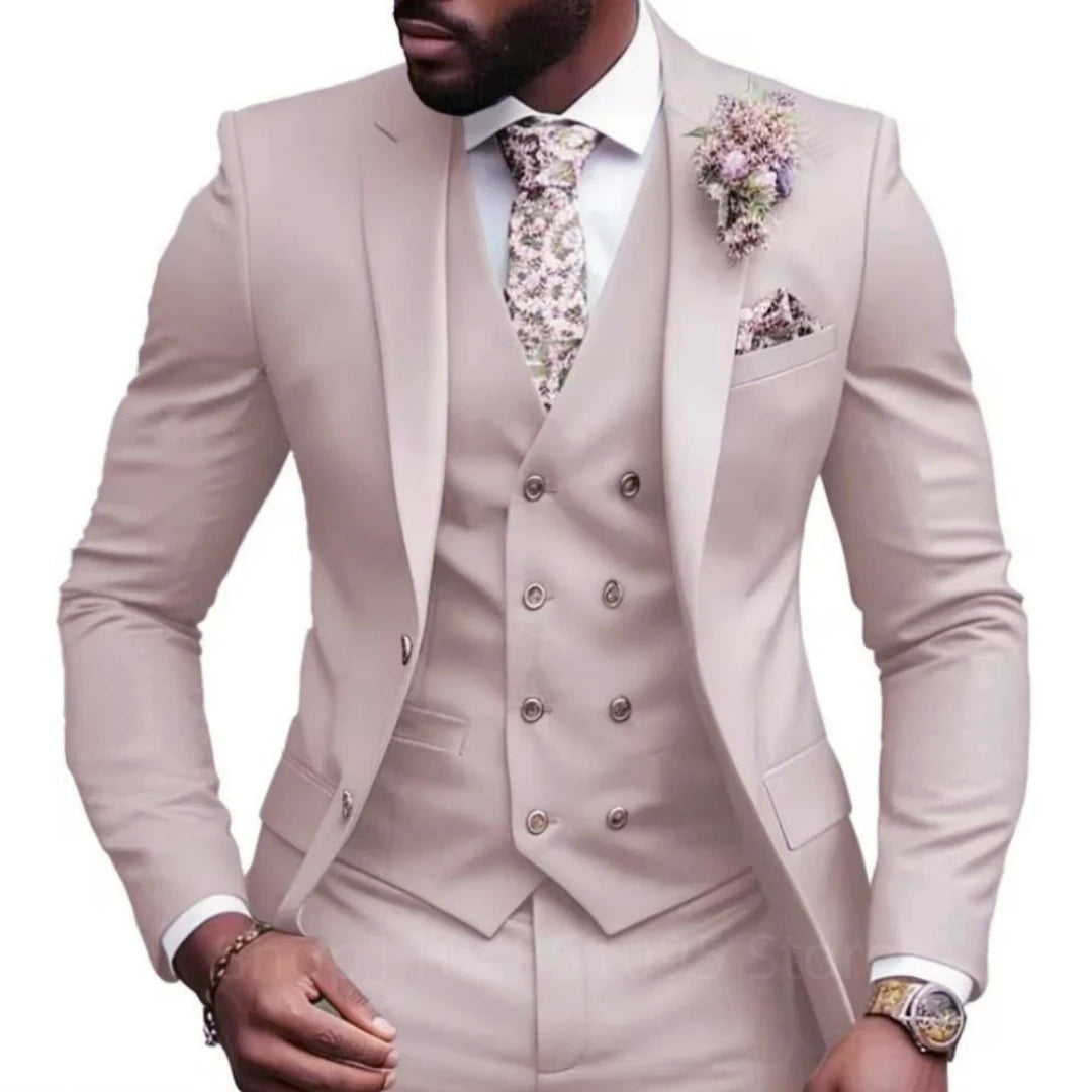 High Quality Green Business Men Suits Slim Fit Male Clothing Elegant Wedding 3 Piece Two Buttons Jacket Vest Pants Party Sets