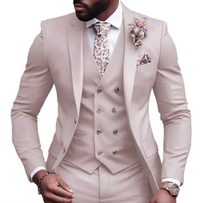 High Quality Green Business Men Suits Slim Fit Male Clothing Elegant Wedding 3 Piece Two Buttons Jacket Vest Pants Party Sets