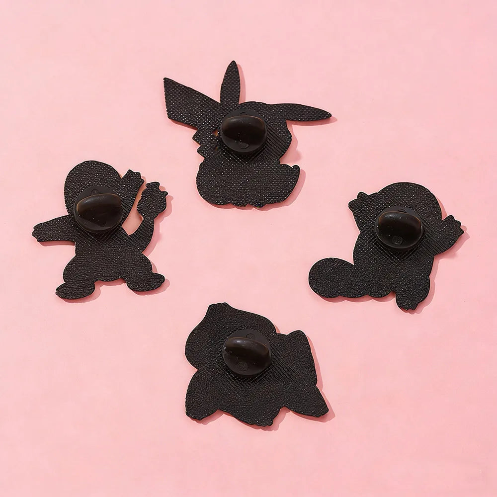 4Pcs Anime Pokemon Characters Enamel Brooch Badge Pikachu Charmander Squirtle Bulbasaur Figure Lapel Pins Gifts for Kids Fans