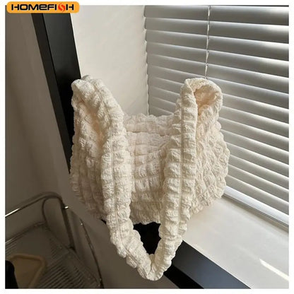 HOMEFISH Crossbody Bag With Pleated Design Embroidered Plaid Shoulder Bag Underarm Bags Simple Large Capacity Quilted Tote Bags