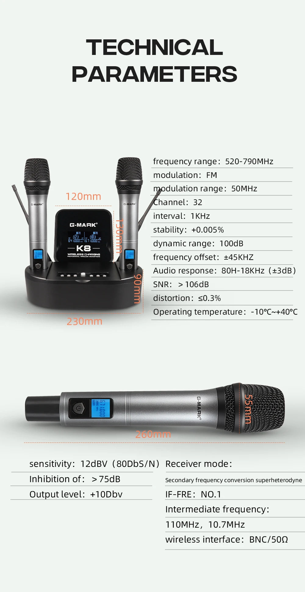 Microphon Wireless G-MARK K8 UHF Karaoke Mic With Lithium Battery For Stage Party Show Church Wedding Teaching