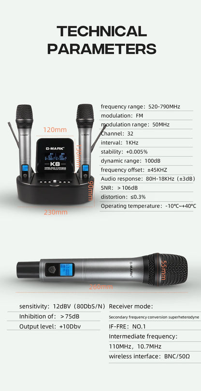 Microphon Wireless G-MARK K8 UHF Karaoke Mic With Lithium Battery For Stage Party Show Church Wedding Teaching