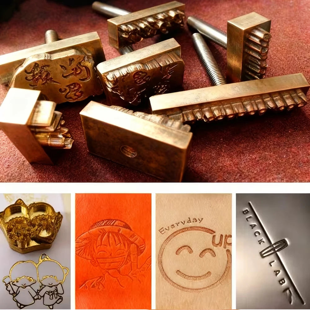 Custom Brass Stamp For Leather, Leather Branding Iron, Custom LOGO Text Leather Embossing Tool, Cold Press Handle Leather Stamp,