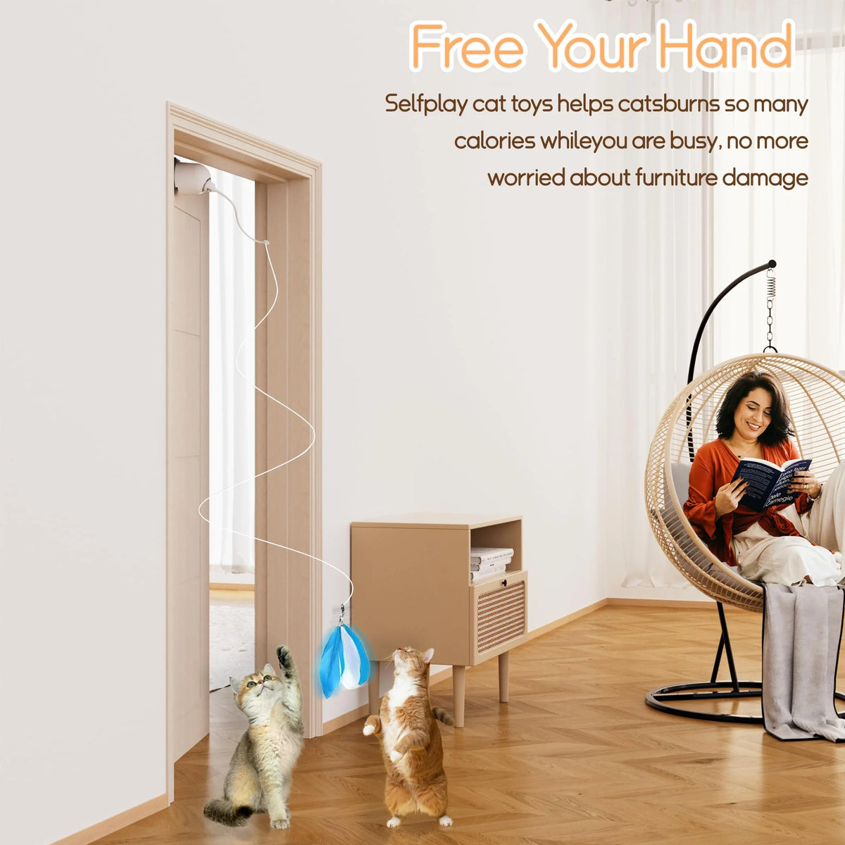 Cat Toys,Hanging Door Automatic Cat Toy Interactive Elastic Rope with Feather, Cat Catching Game Door Hanger