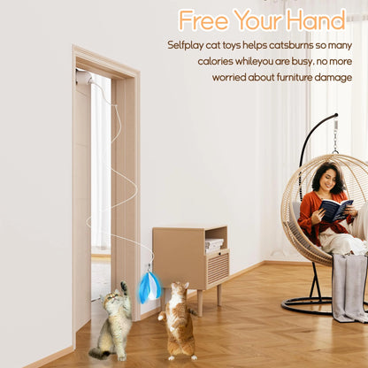 Cat Toys,Hanging Door Automatic Cat Toy Interactive Elastic Rope with Feather, Cat Catching Game Door Hanger
