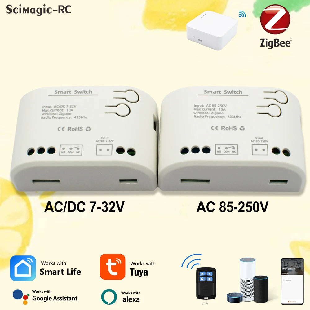 Zigbee Tuya Smart Home Relay 1/2/4CH Motor Switch Module,DC 12V 24V 32V 110V,4 Channel Radio RF Remote Control Alexa Google Home