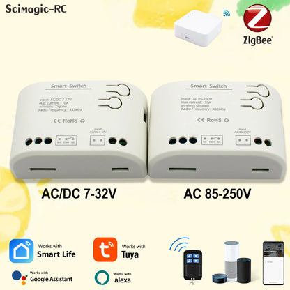 Zigbee Tuya Smart Home Relay 1/2/4CH Motor Switch Module,DC 12V 24V 32V 110V,4 Channel Radio RF Remote Control Alexa Google Home