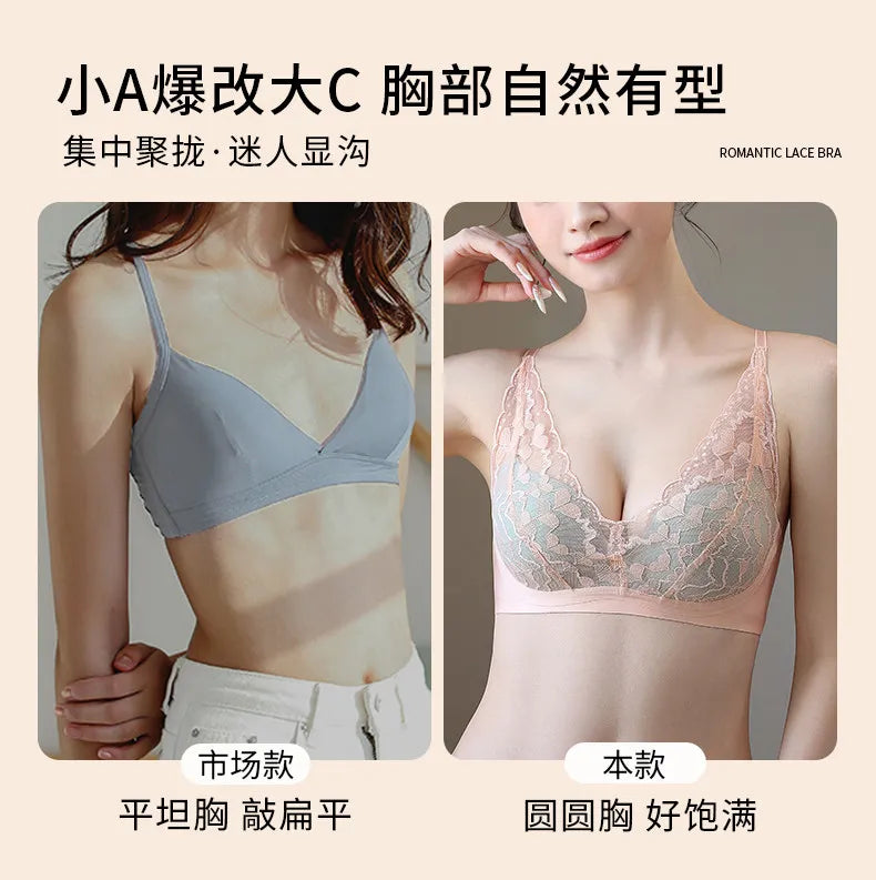 French Sexy Lace Bra and Panty Set for Women, Push Up Wireless Bralette, Comfortable & Breathable Small Chest, Bestseller MOYISU