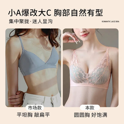 French Sexy Lace Bra and Panty Set for Women, Push Up Wireless Bralette, Comfortable & Breathable Small Chest, Bestseller MOYISU
