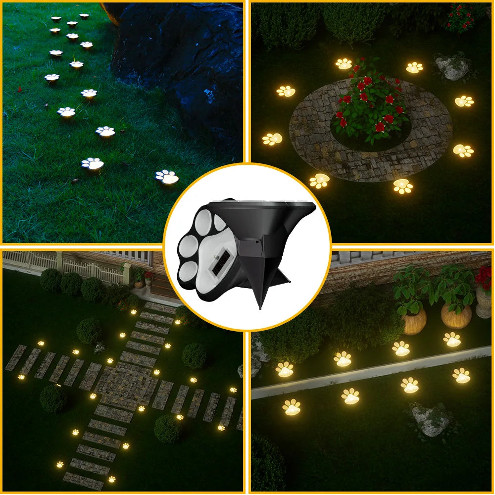 Outdoor  Paw Print Lights LED Solar Light Waterproof Dog Cat Animal Paw Print Light Path Lawn Lamp for Garden Patio Lawn Camping