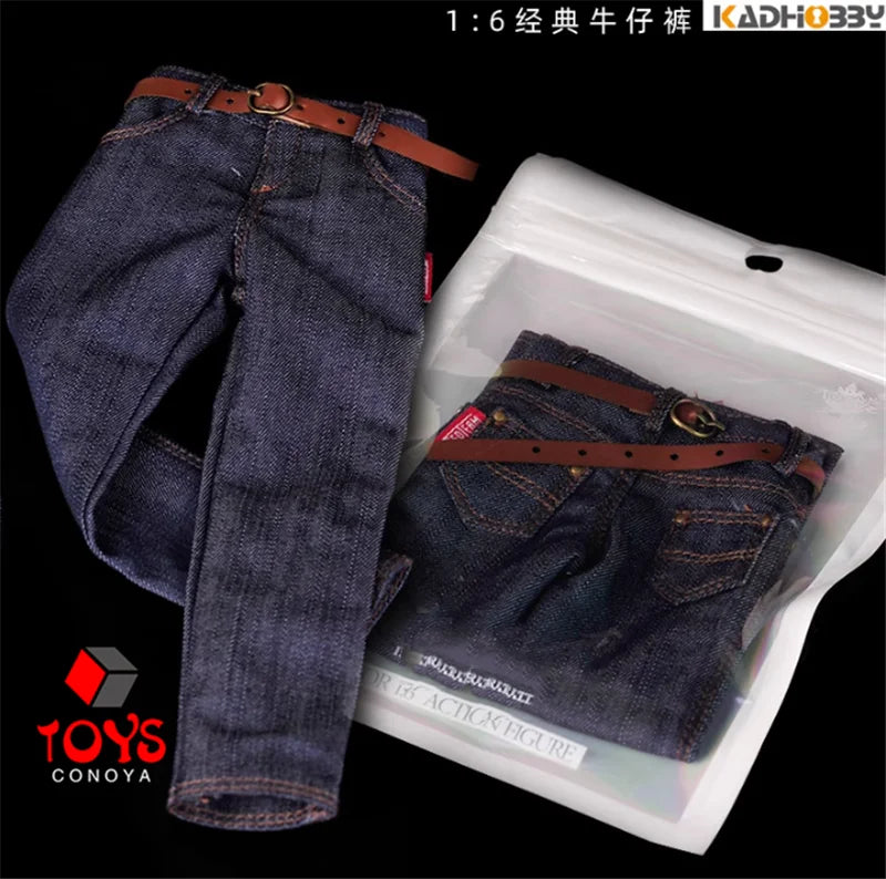 1/6 Scale Male Classic Jeans Denim Pants Trousers Clothes Model Fit 12-inch Soldier Muscular Action Figure Body Dolls