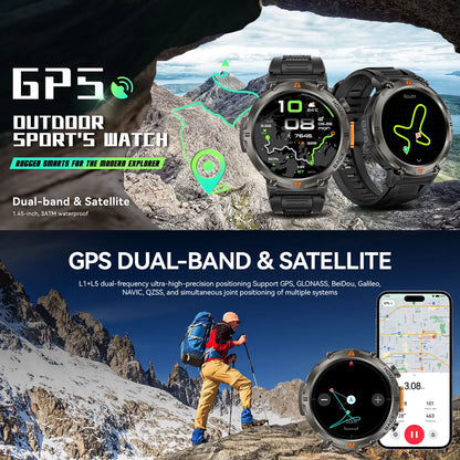 EIGIIS KE3Pro Original Smart Watch for Men with LED Flashlightwith Heart Rate Sleep fitness Monitor with GPS Multiple Sport Mode