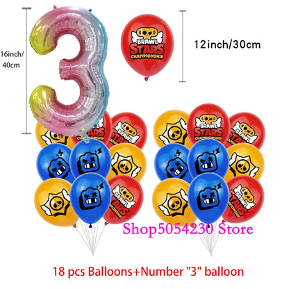 Brawl Stars Happy Birthday Party Supplies Set Cartoon Game Theme Tableware, Paper Plates & Backdrop Decorations for Celebrations