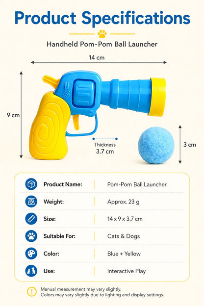 Interactive Cat Toy Pom Pom Ball Launcher Quiet Fuzzy Ball Shooter Indoor Chase Play Kit with 100 Colorful Soft Balls for Cats