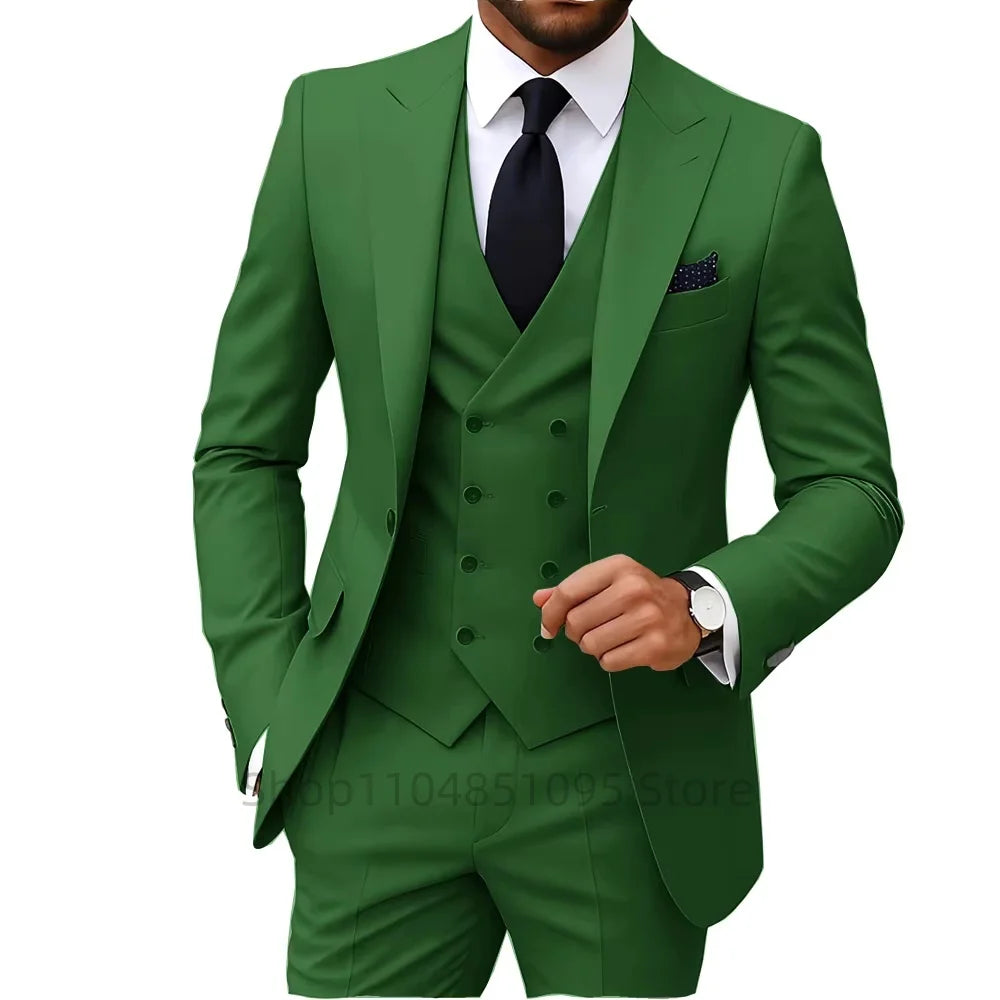 Slim Fit 3-Piece Men's Suit Set for Office Formal Business Wedding Groom Tuxedos Jacket Vest Pants Casual Male Men Clothing