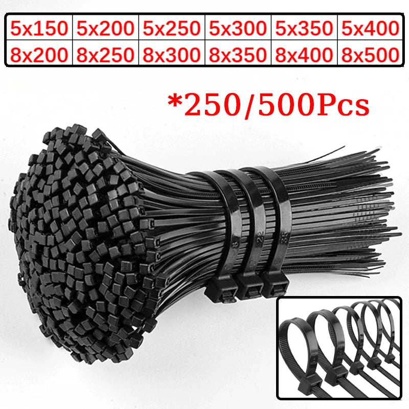 Self-locking plastic nylon tie Black 5x300mm cable tie fastening ring 8*500mm cable tie zip wraps strap nylon cable tie 5*300mm