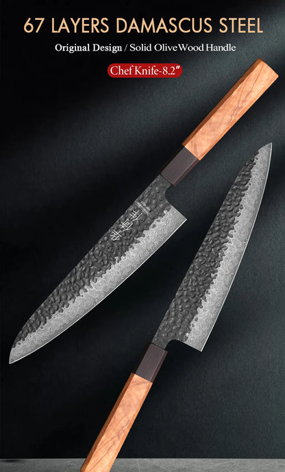 8.2" Japanese Handmade Chef Knife 67 Layer Damascus Steel Professional Kitchen Knives Sharp Slicer Vegetable Cooking Cleaver
