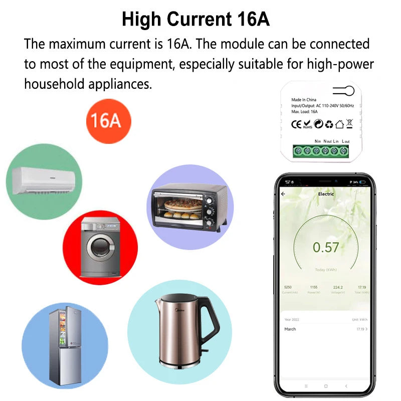Smart ZigBee Socket Switch Module KWh Meter Energy Monitor Timer 16A Overload Protect Support Google Home Alexa