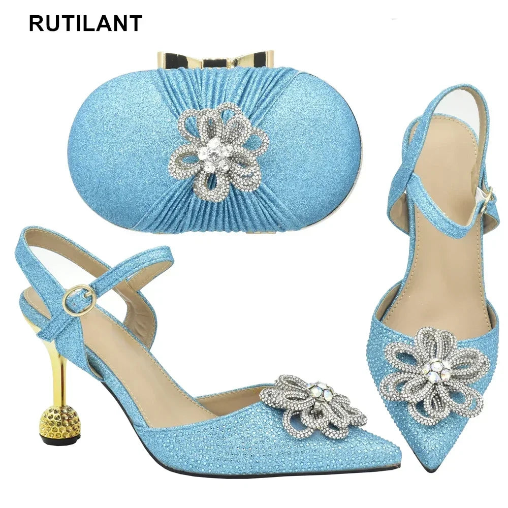 New Fashion Africa Women Shoes and Bags Set with Rhinestone Shoes for Women 2025 Designer Luxury Italian Shoe and Bag Set