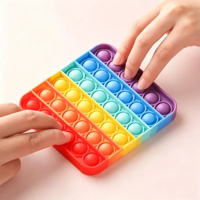 Silicone Rainbow Push Pop Toy, Round Sensory Fidget Bubble Toy, Anxiety Relief Desktop Game for Children