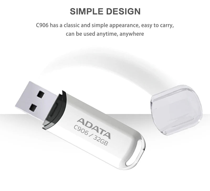 ADATA USB 2.0 Flash Disk C906 Memory Stick 8GB 16GB 32GB 64GB USB Flash Drive White Black Mini Portable Pen Drive For Computer