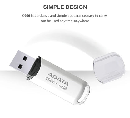 ADATA USB 2.0 Flash Disk C906 Memory Stick 8GB 16GB 32GB 64GB USB Flash Drive White Black Mini Portable Pen Drive For Computer
