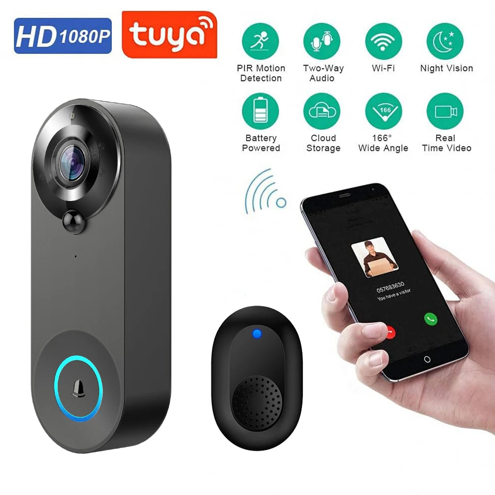 Bezprzewodowa kamera dzwonkowa 1080P WiFi Smart Door Bell Tuya Smart Home Security Detekcja ruchu Night Vision Intercom Dzwonek